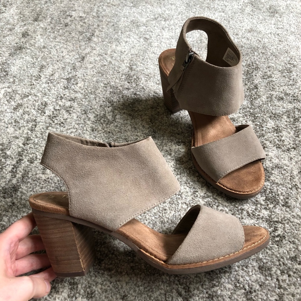 Toms Block Heel Sandals Desert Taupe Suede